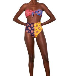 Mara Hoffman Lydia High Waist Bikini Bottom & Kai Bandeau Top Set XS NWT